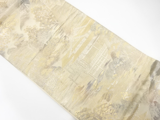 山並みに寺院風景模様織出し袋帯